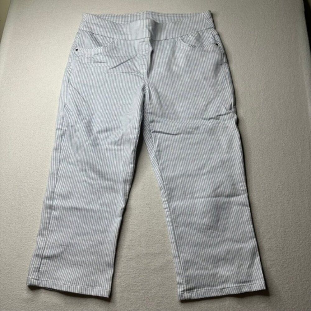 Coral Bay Women Blue White Stripe Capri Pants Cropped Leg Casual Size 8
